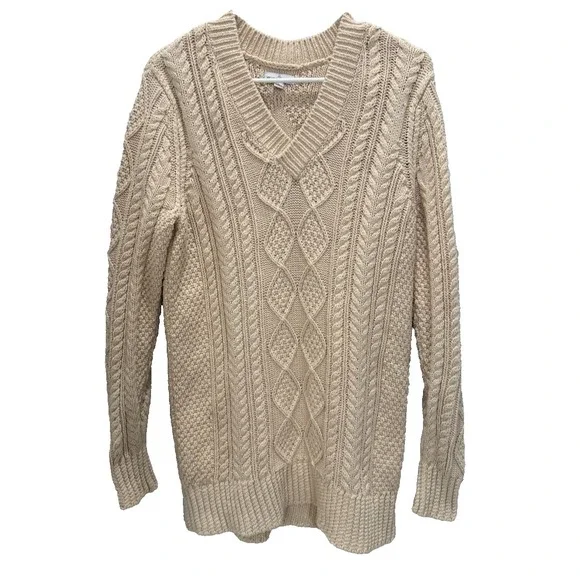 LL Bean Fisherman Cable Knit Sweater Cotton V Neck Men's Small Preppy Old Money - Picture 2 of 10